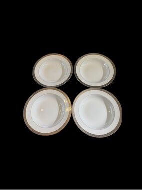 Vintage American Atelier At Home Windsor Platinum Soup Bowls x4 Silver Band
